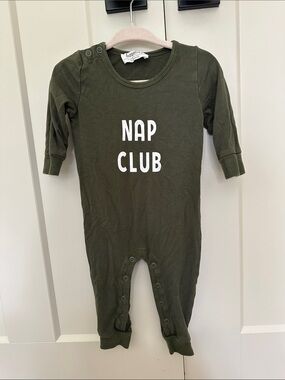 “Nap Club” Olive Green Kids One-Piece Romper